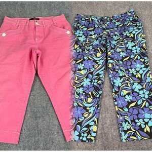 Venezia Pants Women 1X Lot Of 2 Capri Blue Floral 37x23.5 Pink 37x22 Beach Boho‎